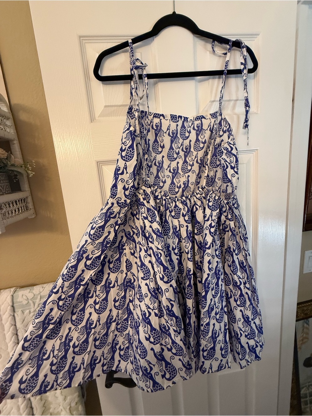Anthropologie Celadine White Mini Dress with Blue Mermaid Print NWT XL - Picture 2 of 9